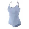 Seamless plus size tummy control bodysuit shapewear in light blue with adjustable straps - S / Tops / Light Blue