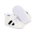 White high-top baby sneakers with soft anti-slip soles for infants aged 0-1 year - Black and White
