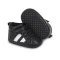 Black high-top baby pre-walker sports shoes with white zigzag stripes and soft sole - Black