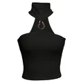Top corto sexy nero allacciato al collo con dettaglio fibbia ad anello in metallo - Taglia S / Top / Nero