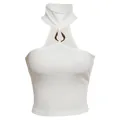 Top corto a costine bianco con scollo all'americana e dettaglio ad anello metallico. - Taglia S / Top / Bianco