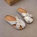 Zapatillas de princesa plateadas para niñas con perlas elegantes y suela blanda marrón - Talla 26 (Longitud 16.6cm) / Plateado
