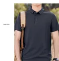 Detail view of dark grey men's short-sleeve polo shirt with moisture-wicking fabric - M / Tops / Dark Gray
