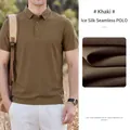 Detail of khaki men's ice silk polo shirt featuring seamless design and cooling fabric texture - M / Tops / Khaki