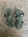 Women's army green flat gladiator sandals with gold buckle details and elastic strap - 38 / Sage Green