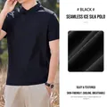 Detail view of men's black ice silk cooling Polo shirt with seamless fabric texture - M / Tops / Black