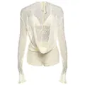 Elegant off-white 3-piece lace clothing set with long sleeve shrug and halter top - S / Set / Apricot