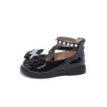 Elegant black patent leather girls princess shoes with decorative bow and pearl straps - Black