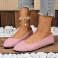 Eleganti ballerine in camoscio rosa a punta quadrata con design a bocca superficiale - Rosa