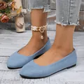 Primo piano di eleganti ballerine in camoscio azzurro con punta quadrata da donna - Azzurro