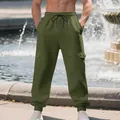 Detail view of men's olive green cargo joggers with drawstring waist and side pockets - S / Bottoms / Army Green