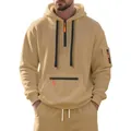 Schwerer Khaki-Fleece-Hoodie für Herren mit taktischen Reißverschlusstaschen. - M / Camel