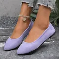 Primo piano di eleganti ballerine in camoscio lavanda con una morbida trama materica - Violetto
