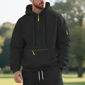 Schwerer Herren-Fleece-Hoodie in Schwarz mit neongelben Reißverschluss-Akzenten - 3XL / Oberteile / Schwarz
