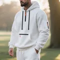 Premium Herren Hoodie aus weißem Polarfleece mit Kapuze und orangefarbenen Reißverschluss-Details - Weiß