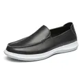 Schwarze Herren-Loafer aus echtem Leder mit leichter, weißer Profilsohle - Schwarz