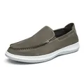 Elegante graubraune Herren-Loafer aus echtem Leder mit weißer Gummisohle und Kontrastnaht - Khakigrün