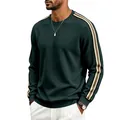 Détail d'un sweat-shirt pour hommes en maille gaufrée avec manches rayées - Vert Foncé