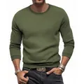 Detail showing the waffle-knit texture of an olive green slim-fit crew neck shirt - S / Tops / Army Green