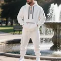 Weißes Herren-Trainingsanzug-Set aus schwerem Fleece mit Cargo-Taschen und Kapuzenpullover - M / Top Und Bottom (AL-2+QDD-18) / Weiß