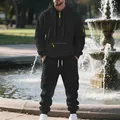 Herren-Sportanzug in Schwarz aus schwerem Fleece mit Neon-Akzenten - M / Top Und Bottom (AL-2+QDD-18) / Schwarz