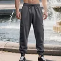 Men's fleece cargo joggers in dark grey with drawstring waist and multiple pockets - S / Bottoms / Dark Gray