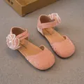 Elegant pink girls' princess shoes featuring pearl flower detail and textured fabric - Size 23 Inner Length 14.8cm / Pink