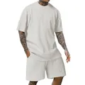 Set casual da uomo in due pezzi bianco con trama a nido d'ape per il comfort estivo - Taglia S / Top E Pantaloni / Bianco