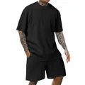 Detailansicht des schwarzen strukturierten Stoffes eines Herren-Sommer-Sportsets - Schwarz