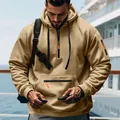 Schwerer khakifarbener Herren-Fleece-Hoodie mit Halbreißverschluss und taktischen Taschen. - Khaki