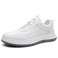 Zapatilla minimalista de cuero blanco para hombre con suela blanda y gris para primavera - 38 / Cuero Blanco