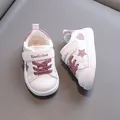 Toddler white faux leather sneakers with pink glitter star and heart details - Inner Length 12.5cm / Size 16 / Pink