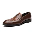Classic men's brown leather loafers featuring crocodile embossed texture pattern - 38 / Yellow Crocodile Pattern (5861) / Yellow