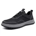 Zapatilla deportiva de malla negra transpirable para hombre con suela gris y costuras blancas - 38 / Malla Negra