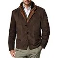 Men's retro brown Michigan work jacket with double collar and soft suede texture - S / Tops / Coffee