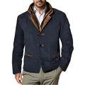 Detail view of men's vintage Michigan work jacket with contrast collar - S / Tops / Blue
