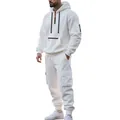 Übergroßer Herren-Trainingsanzug aus schwerem Fleece in Weiß mit Cargo-Kapuzenpullover - 3XL / Oberteil und Hose / Weiß