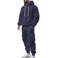 Tuta sportiva cargo blu navy pesante in pile da uomo con felpa e pantaloni coordinati - Blu navy