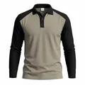 Men's professional khaki and black raglan long sleeve polo shirt for golf and casual wear - S / Tops / Khaki and Black