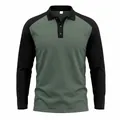 Classic long-sleeved green and black color-block golf polo shirt for men's casual wear - S / Tops / Sage Green and Black