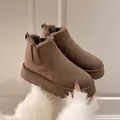 Brown platform snow boots for women with cozy faux fur lining and slip-on design - 36 / Khaki