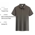 Detail of short sleeve Polo shirt in camel grey ice-feel cotton blend fabric - S / Tops / Camel Grey