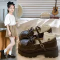 Vintage brown British style platform Mary Jane shoes with lovely bow detail for girls - Brown