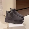 Grey platform snow boots for women with cozy faux fur lining and thick soles - 36 / Gray