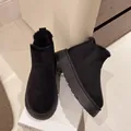 Black platform snow boots with warm faux fur lining and slip-on design for women - 36 / Black