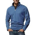 Detail of blue men's quarter-zip sports sweatshirt with pleated shoulder design - Navy Blue
