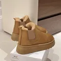 Women's tan platform snow boots with warm fur lining and slip-on winter style - Camel