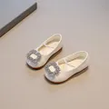 Eleganti ballerine in pelle morbida bianca per bambine con fibbia in strass lucenti - Taglia 28 (Interno 17.3cm) / Beige