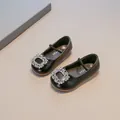 Klassische schwarze Lederschuhe für Mädchen mit glitzernder quadratischer Strass-Schnalle - Größe 22 (Innen 14cm) / Schwarz