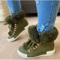 Women's olive green winter snow boots with thick faux fur trim and platform sole - 35 / Green
